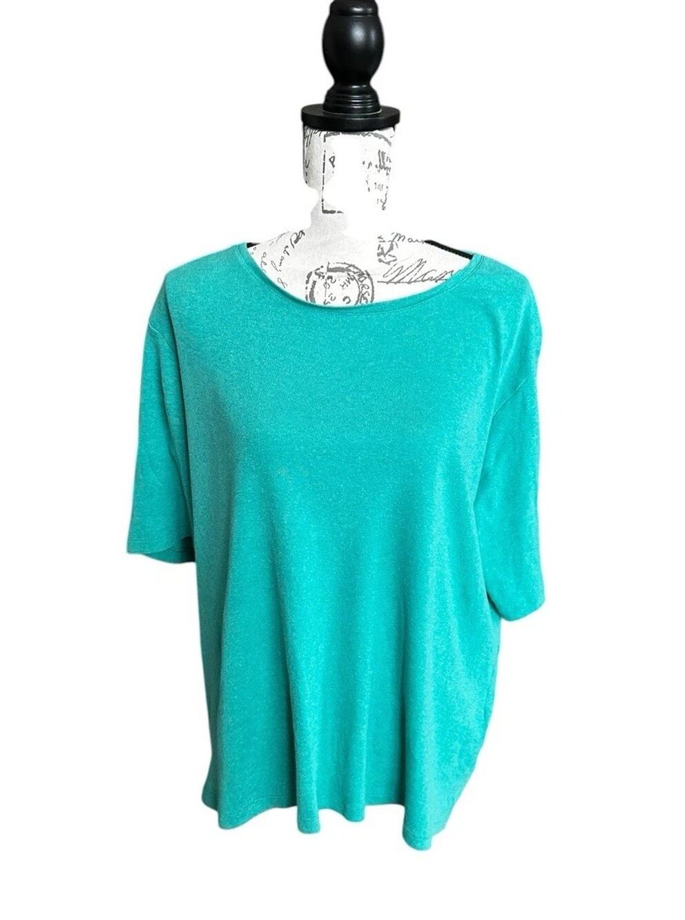 Chico's Short Half Sleeve 100% Cotton Green Heather Round Neck T-shirt Size 3/XL